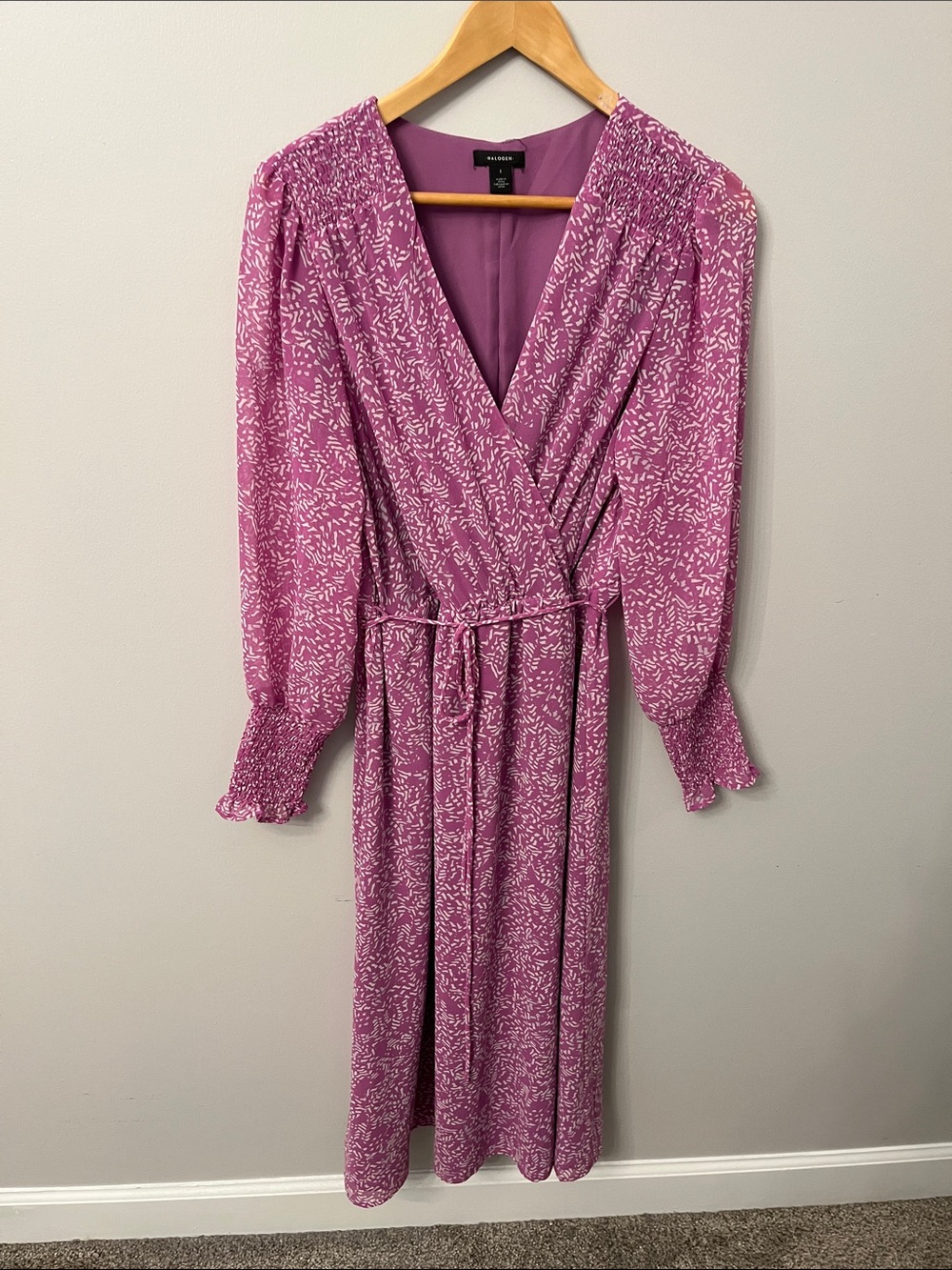 Halogen Mauve-Pink Printed Wrap Midi Dress